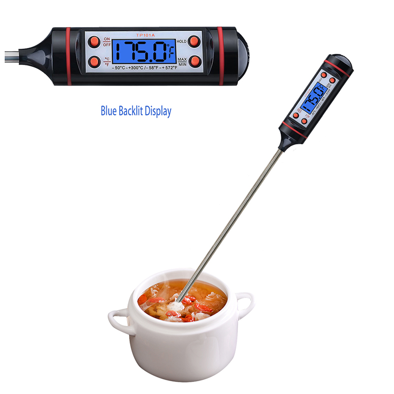 Familjens elektroniska rostfritt stålark Blå bakgrundsbelysning BBQ-termometer för matlagning